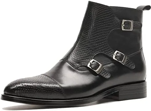 New Chelsea Boots For Men Cowhide Leather Side Zip Crocodile Print Buckle Decoration Slip On Anti-slip Waterproof Non Work Dress Slip On