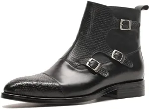 New Chelsea Boots For Men Cowhide Leather Side Zip Crocodile Print Buckle Decoration Slip On Anti-slip Waterproof Non Work Dress Slip On