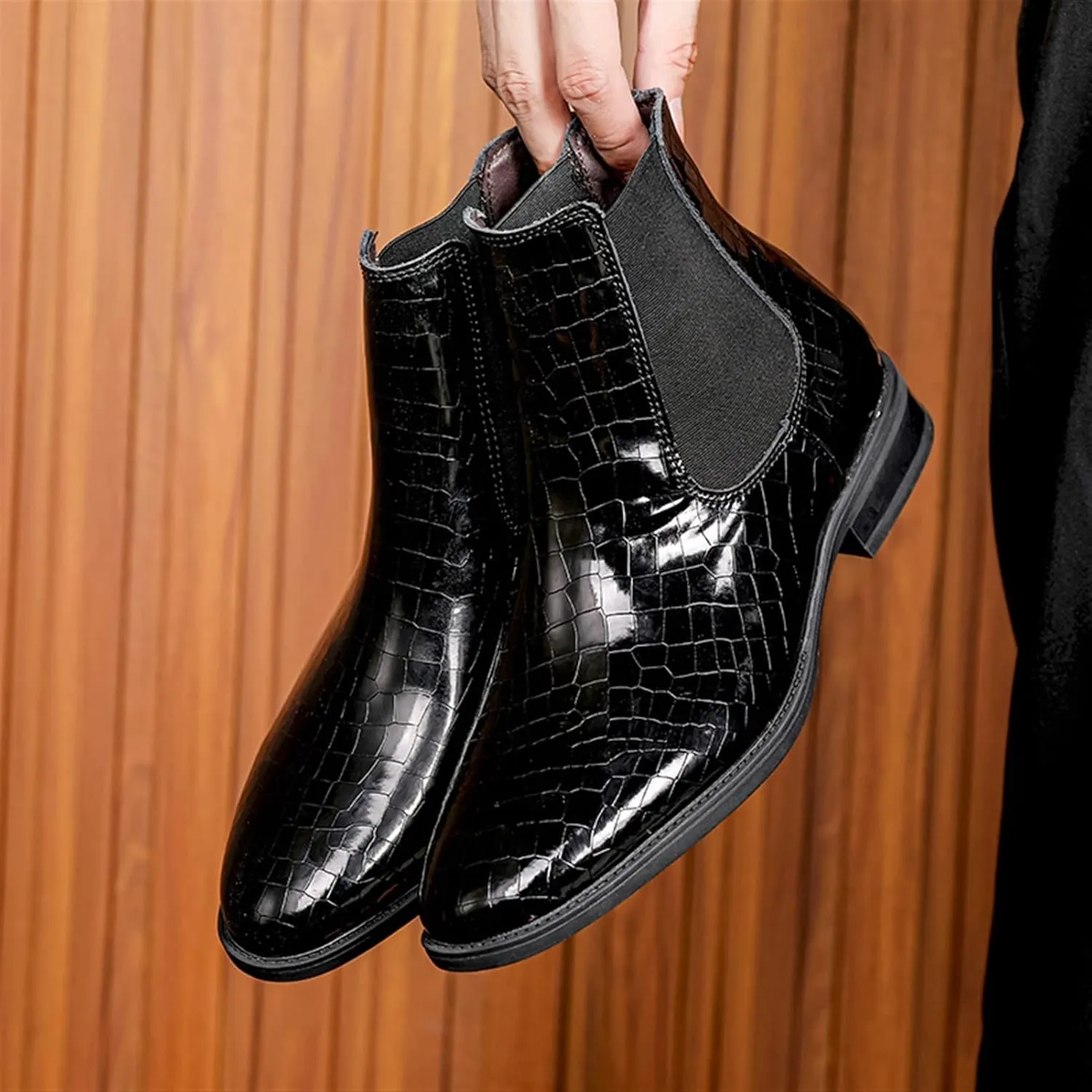 New Chelsea Boots For Men Crocodile Print Elastic Bandage Cowhide Leather Slip On Waterproof Non Anti-slip Work Classic Slip On