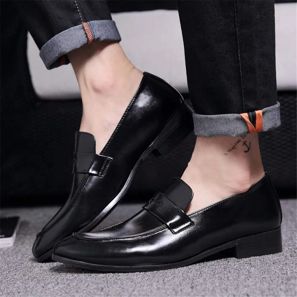New Dress Shoes for Men Slip On Round Split Toe Cowhide Low Top Block Heel Anti-Slip Slip Resistant Outdoor