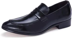 New Dress Shoes for Men Slip On Round Split Toe Cowhide Low Top Block Heel Anti-Slip Slip Resistant Outdoor