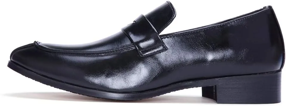 New Dress Shoes for Men Slip On Round Split Toe Cowhide Low Top Block Heel Anti-Slip Slip Resistant Outdoor