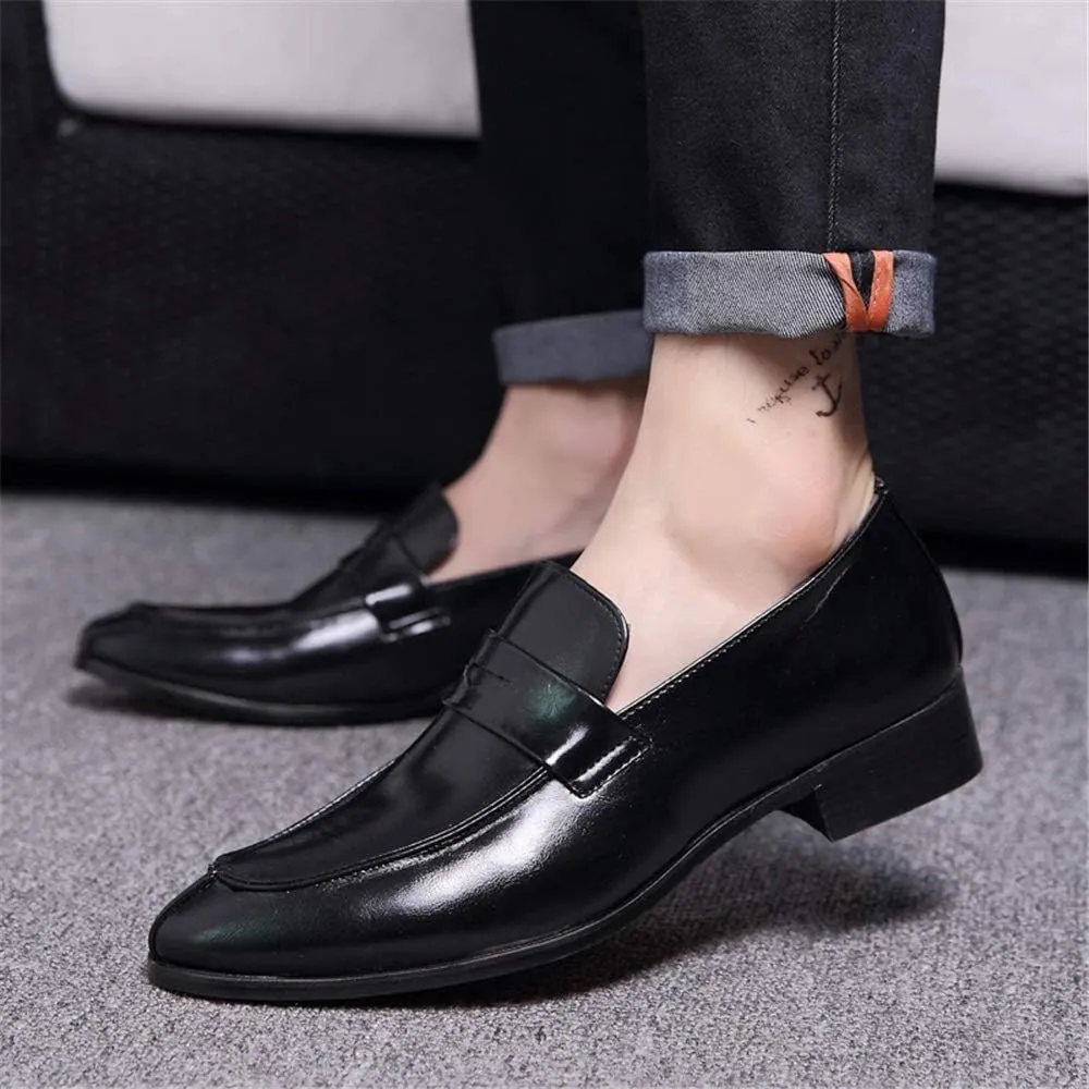 New Dress Shoes for Men Slip On Round Split Toe Cowhide Low Top Block Heel Anti-Slip Slip Resistant Outdoor