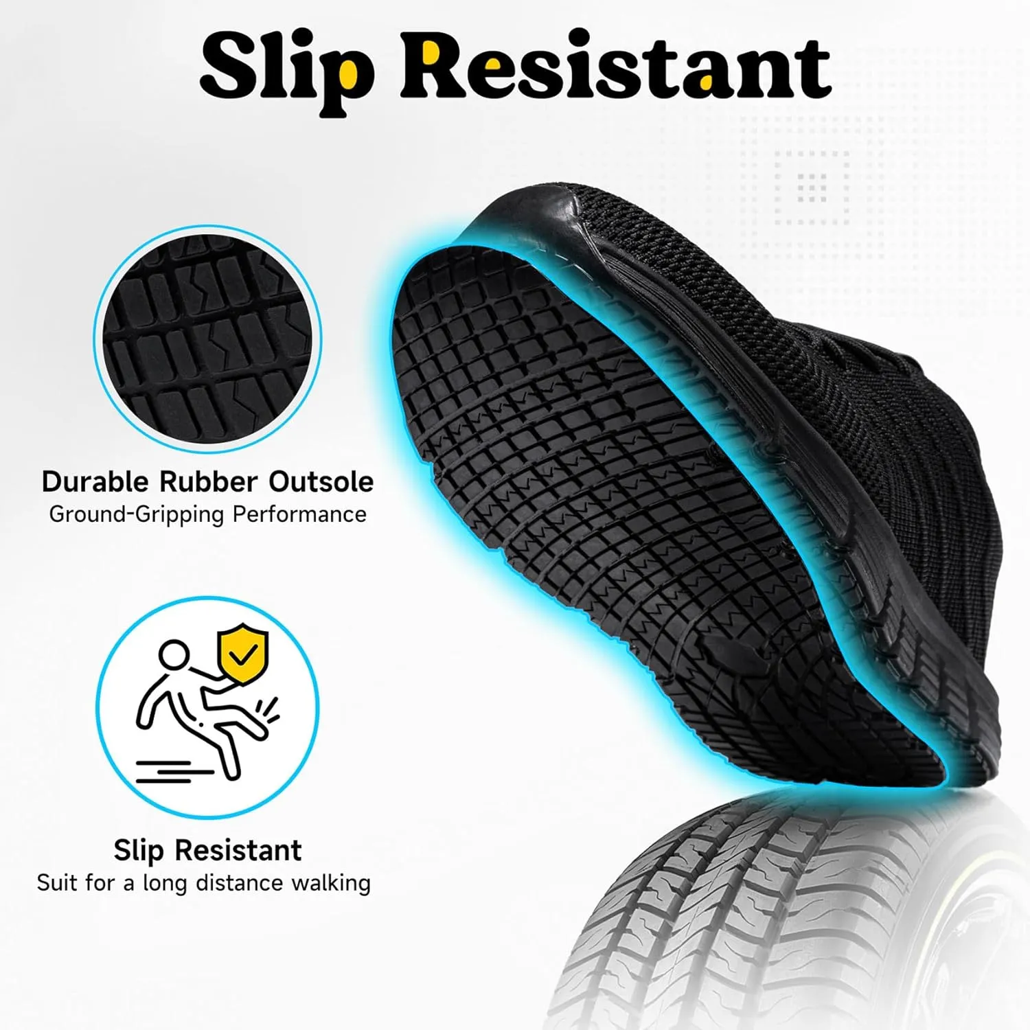 Non Slip Work Shoes for Women Slip On Sneakers Water Resistant Shoe Slip Resistant Food Service Zapatos Antideslizantes para Mujer, Black US 5-11