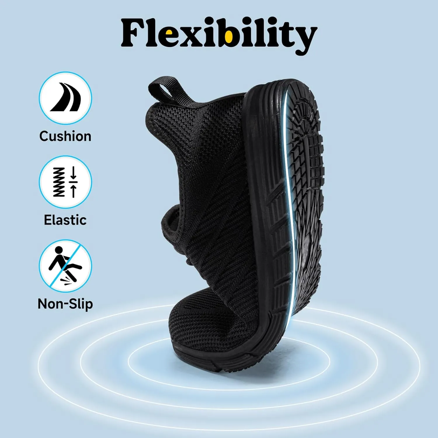 Non Slip Work Shoes for Women Slip On Sneakers Water Resistant Shoe Slip Resistant Food Service Zapatos Antideslizantes para Mujer, Black US 5-11