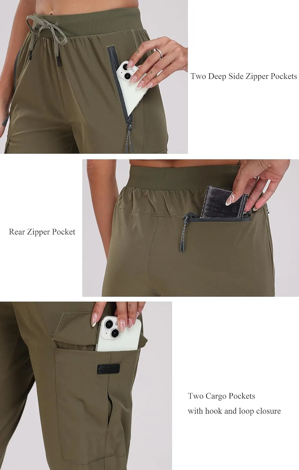 Oalka Women's Cargo Hiking Pants Lightweight Travel Pockets Joggers Quick Dry