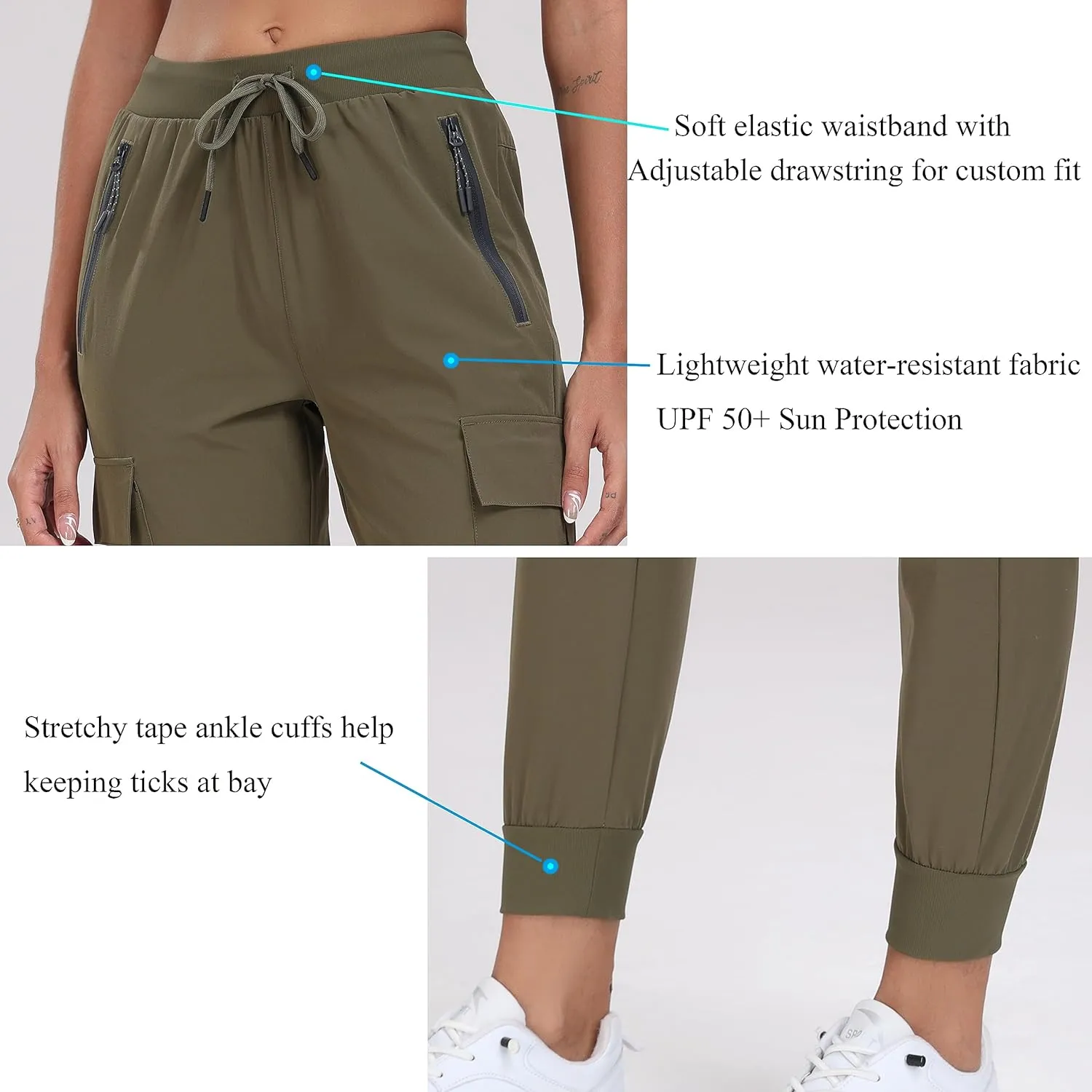 Oalka Women's Cargo Hiking Pants Lightweight Travel Pockets Joggers Quick Dry
