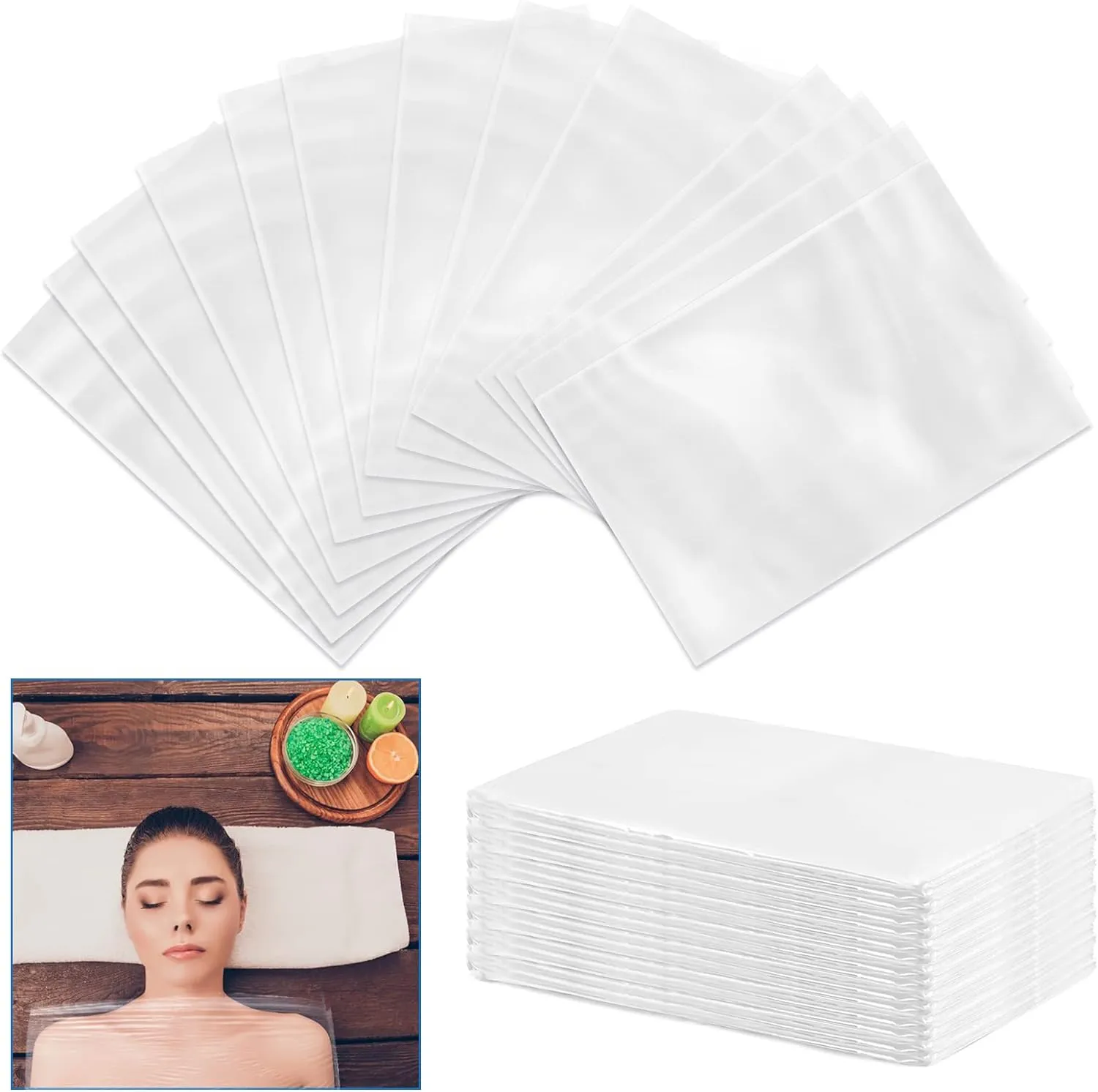 Okllen 100 Pack Disposable Plastic Sheeting for Body Wrap, Sauna Bag Liner Used Sized 83"x43", PE Bag Inside a Far Infrared Sauna Blanket for Home Bathtub, SPA, Beauty Salon, Open on the Side