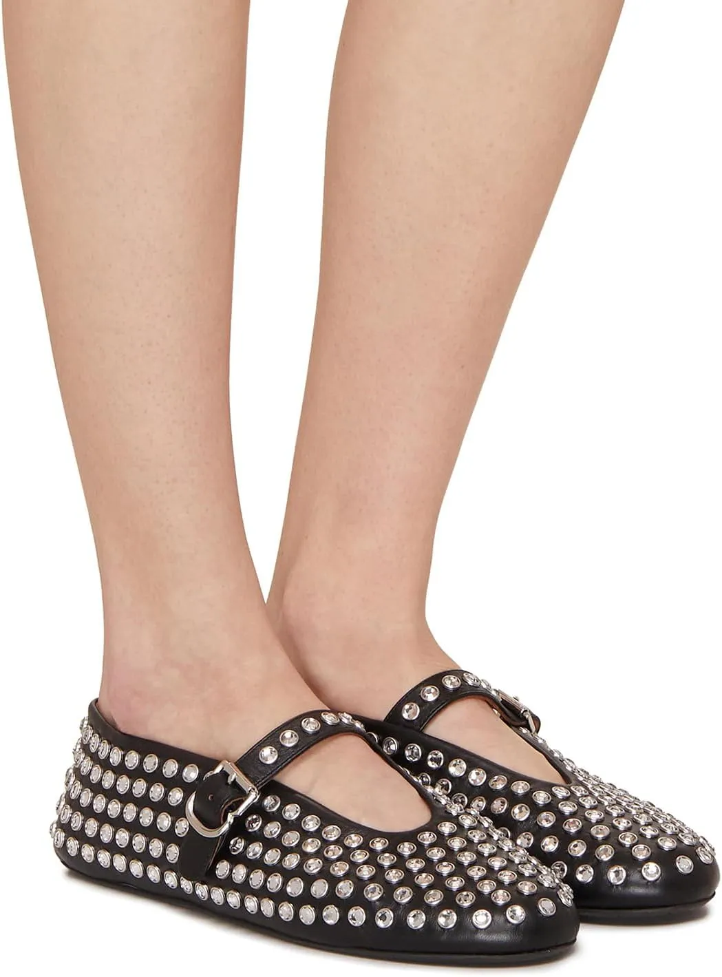 olomisa Rhinestones Ballet Flats for Women, Sparkly Mary Jane Flats Ballerina Square Toe Buckle Strap Shoes