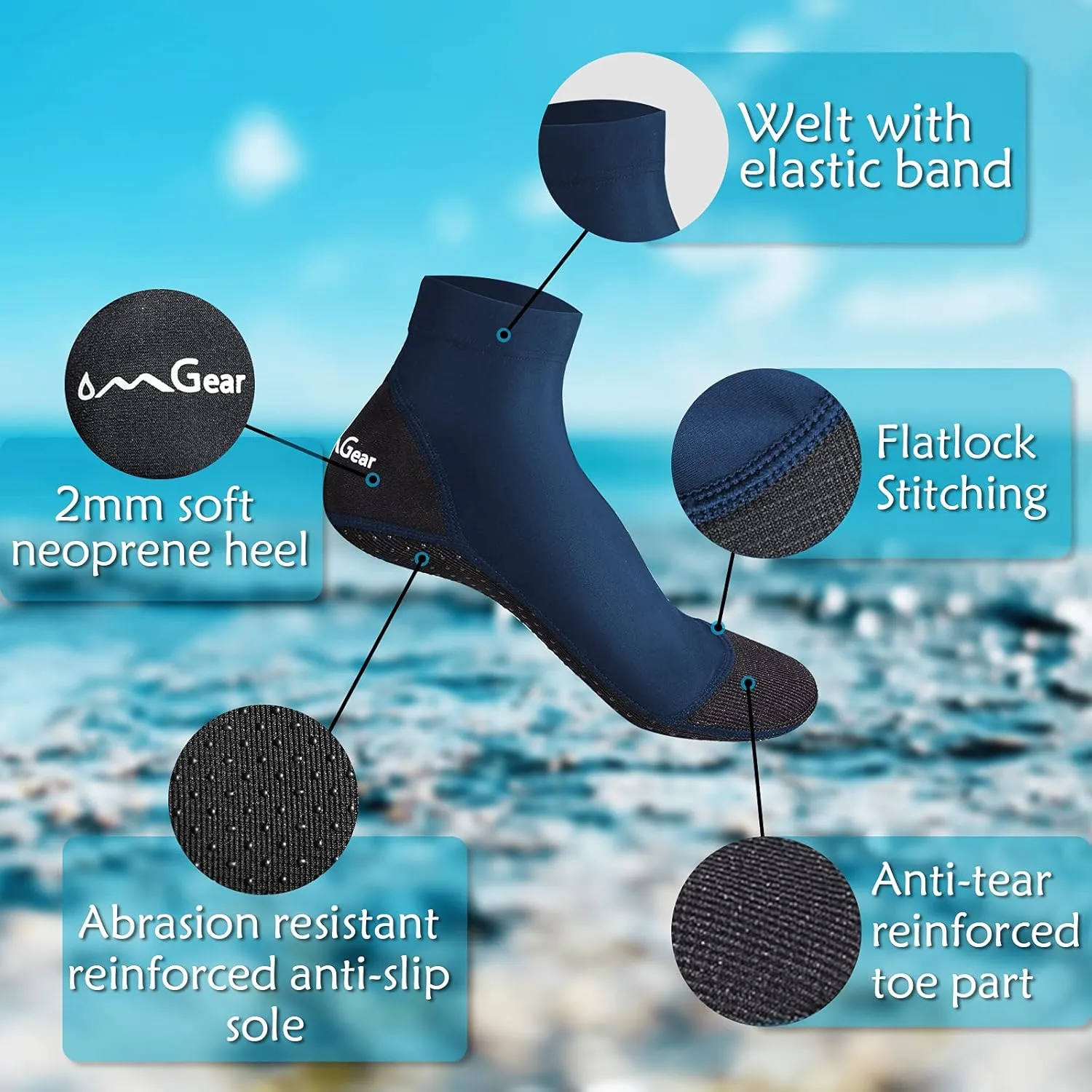 OMGear Water Socks Sand Proof Booties Quick Dry Swim Dive Socks for Sand Soccer Beach Volleyball
