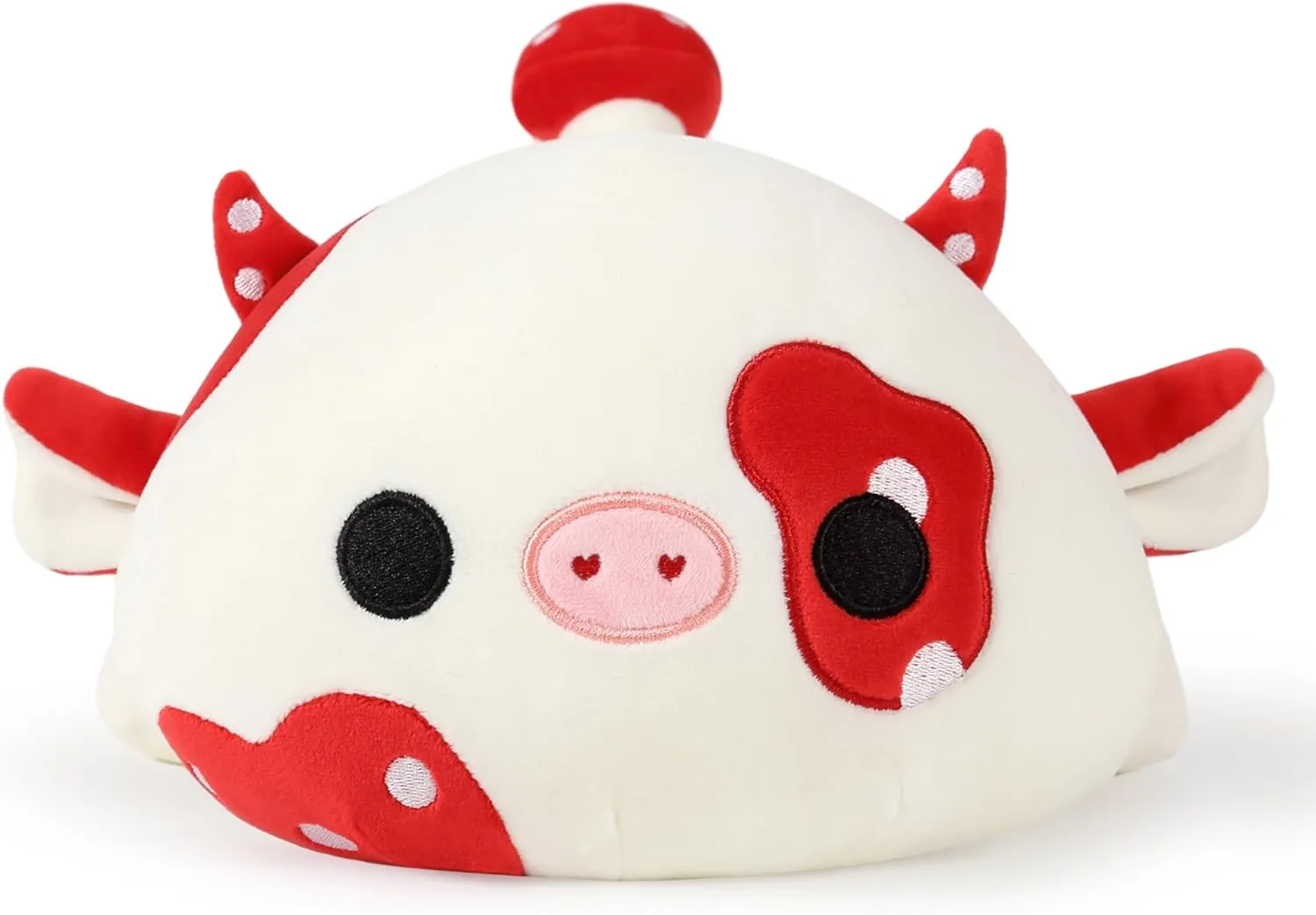 Onsoyours 9 Inch Cow Plush, Cute Mushroom Love Cow Red and White Stuffed Animal, Little Ultrasoft Plush Toy Gift for Kids