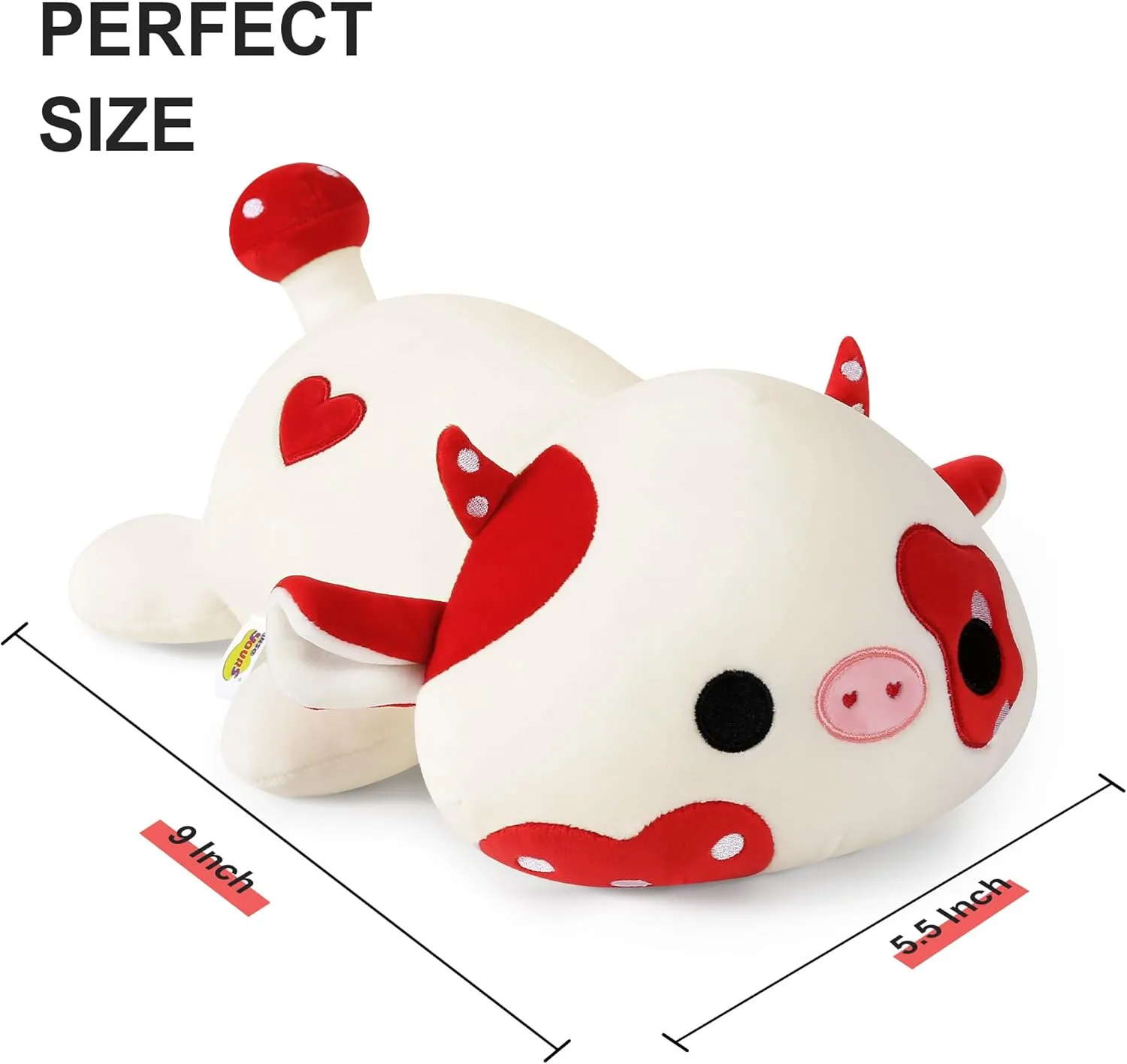 Onsoyours 9 Inch Cow Plush, Cute Mushroom Love Cow Red and White Stuffed Animal, Little Ultrasoft Plush Toy Gift for Kids
