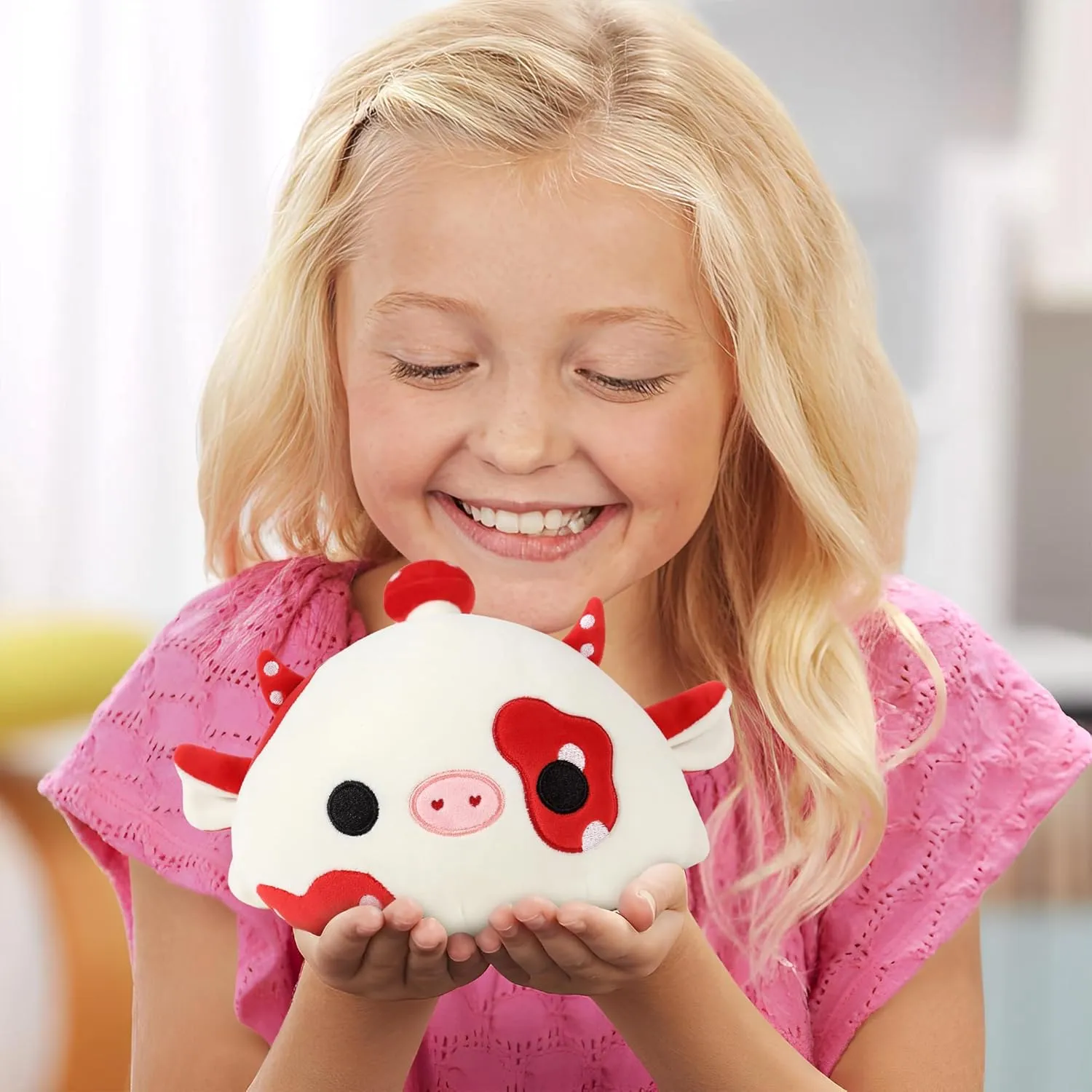 Onsoyours 9 Inch Cow Plush, Cute Mushroom Love Cow Red and White Stuffed Animal, Little Ultrasoft Plush Toy Gift for Kids