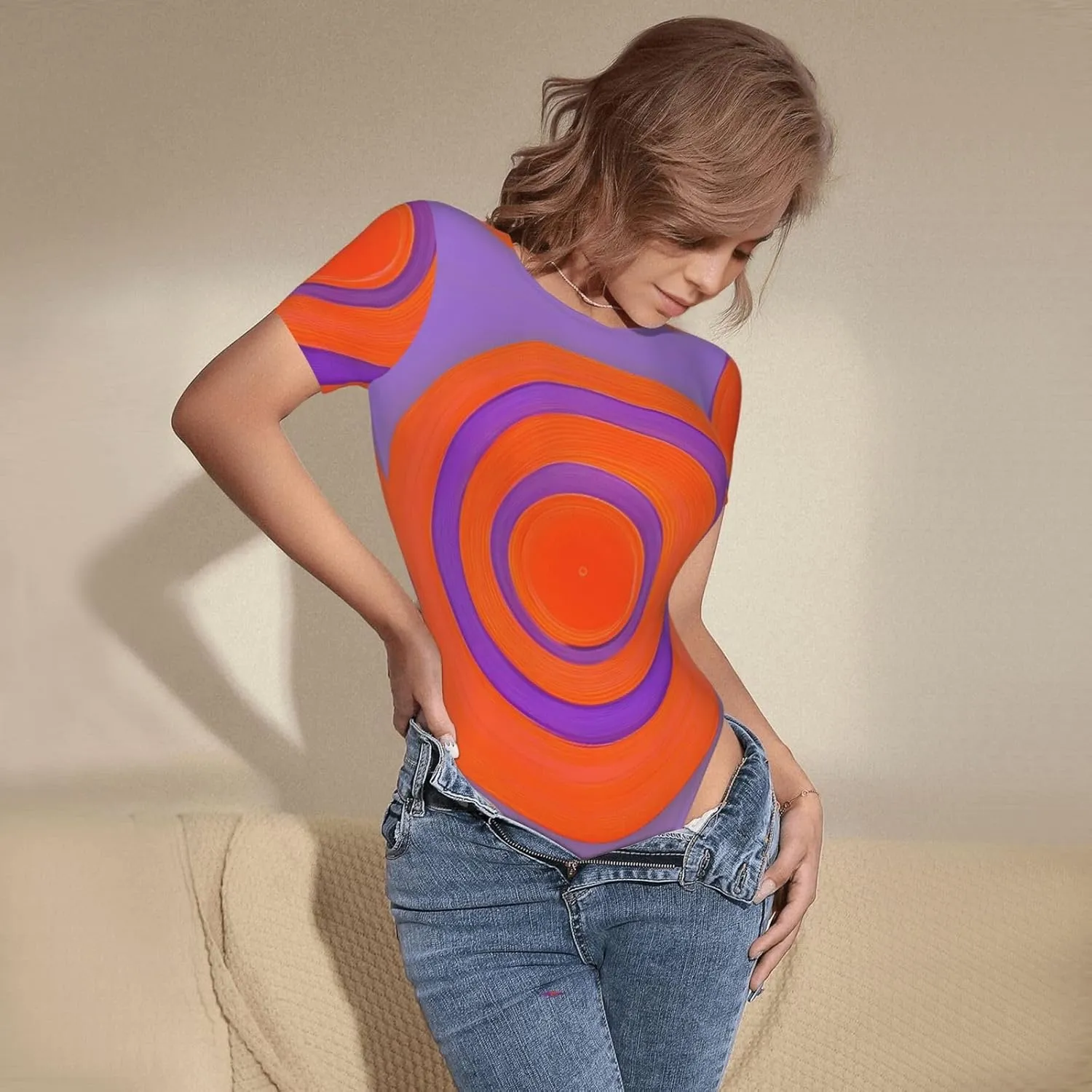 Orange circle centre Summer women's jumpsuits - sizes S-XXL, suitable for yoga/leisure/daily,
