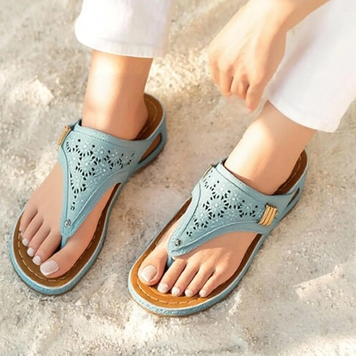 Orthopedic Sandals for Women and Men-Summer 2025 Open-Toe Slippers, PU Lightweight Anti-Slip Sandal with Arch Support Wedge Flip Flops Indoor And Outdoor