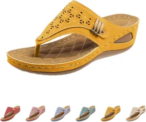 Orthopedic Sandals for Women and Men-Summer 2025 Open-Toe Slippers, PU Lightweight Anti-Slip Sandal with Arch Support Wedge Flip Flops Indoor And Outdoor