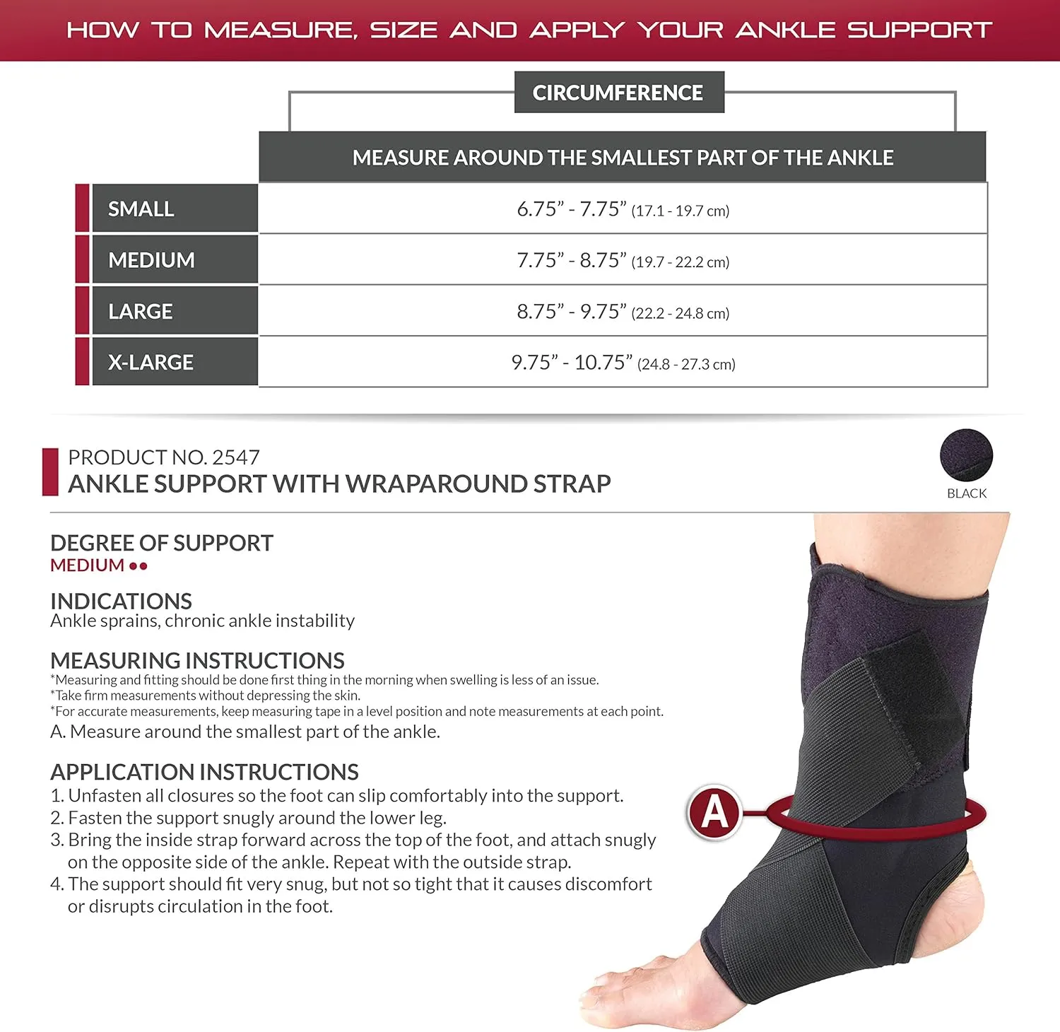 OTC Ankle Support, Slip-on, Figure-8 Wrap Around Strap, Medium