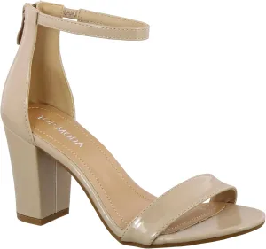 Over the Toe Strap Ankle Wrap Strap Heel Open Toe Medium Heel, Nude Patent, 8
