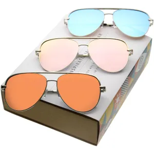 Oversize Retro Modern Flat Mirrored Lens Aviator Sunglasses C361 [Promo Box]