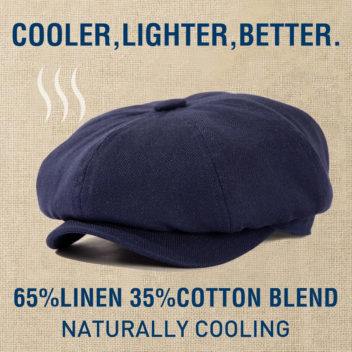 Oversized XL XXL Natural Linen Flat Cap Lightweight 8 Panel Summer Cooling Eco-Friendly Newsboy Hat Golf Outdoor