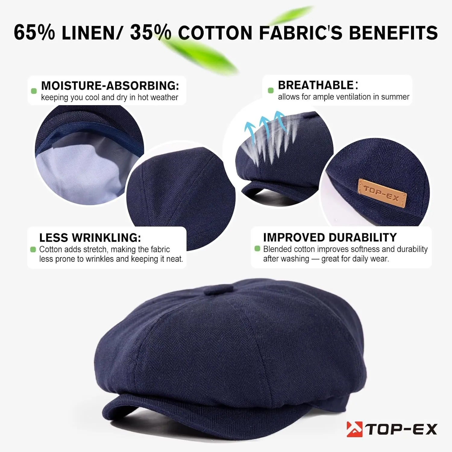 Oversized XL XXL Natural Linen Flat Cap Lightweight 8 Panel Summer Cooling Eco-Friendly Newsboy Hat Golf Outdoor