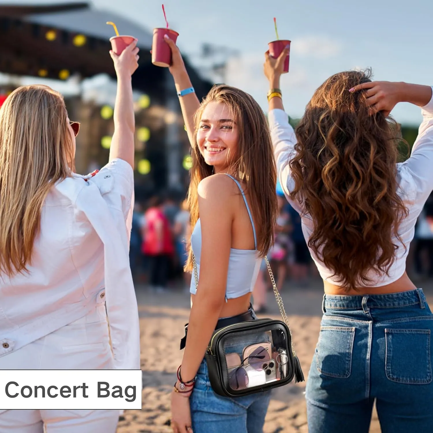 PACKISM Clear Bag for Stadium Events - Cute Clear Purse for Women Crossbody & Adjustable Chain for Sports Games Concerts