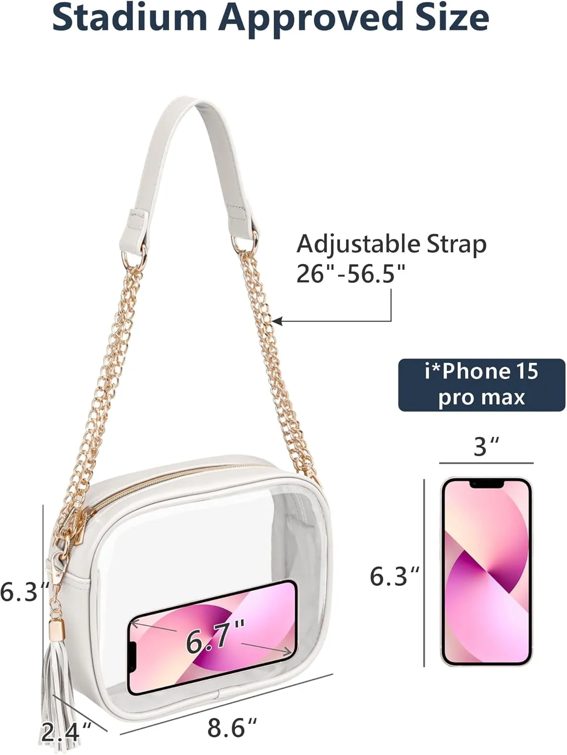 PACKISM Clear Bag for Stadium Events - Cute Clear Purse for Women Crossbody & Adjustable Chain for Sports Games Concerts
