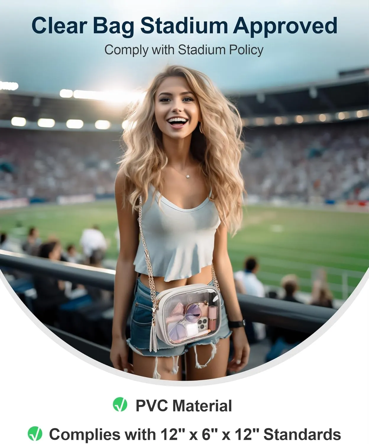 PACKISM Clear Bag for Stadium Events - Cute Clear Purse for Women Crossbody & Adjustable Chain for Sports Games Concerts