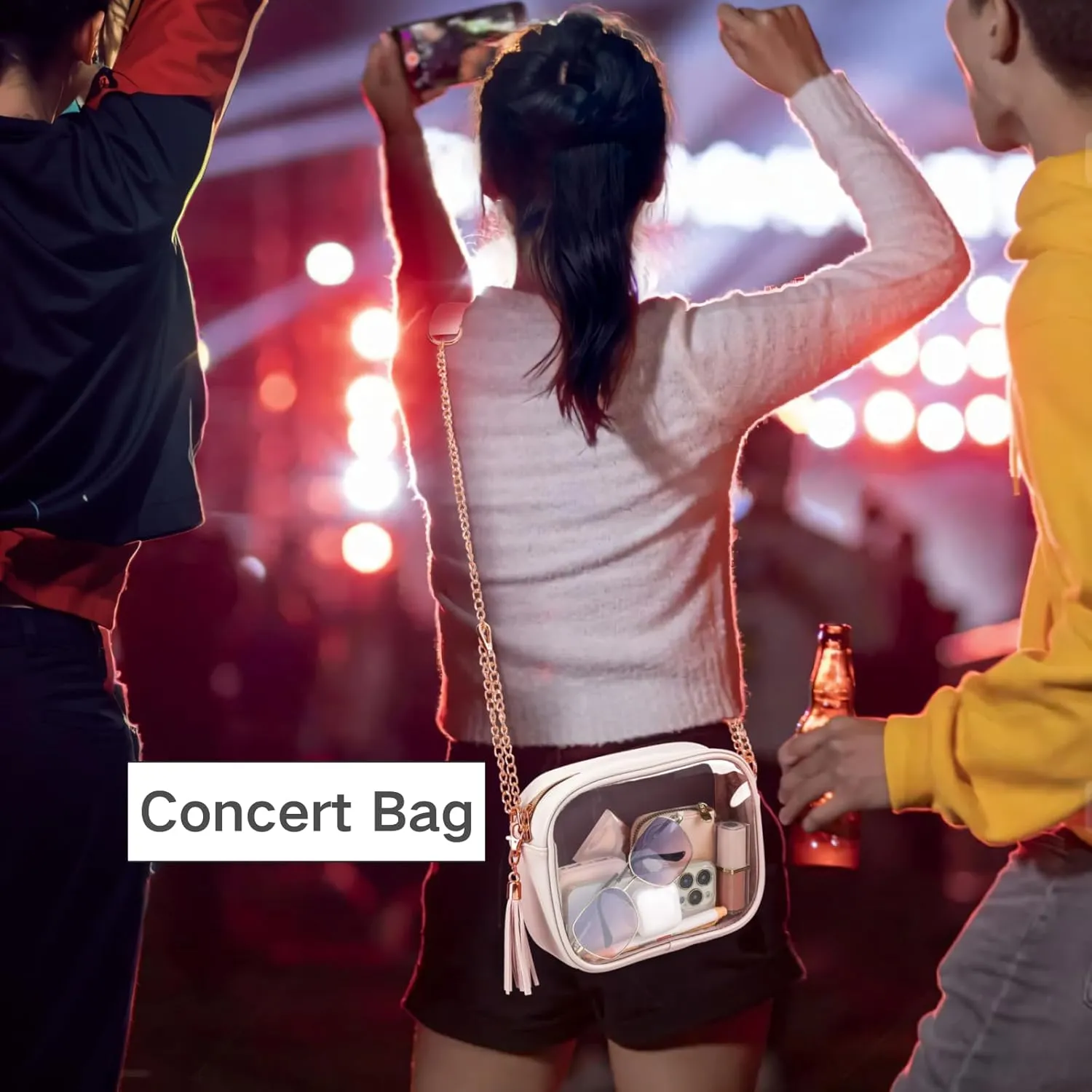 PACKISM Clear Bag for Stadium Events - Cute Clear Purse for Women Crossbody & Adjustable Chain for Sports Games Concerts