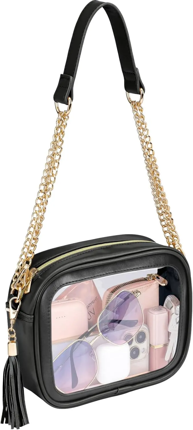 PACKISM Clear Bag for Stadium Events - Cute Clear Purse for Women Crossbody & Adjustable Chain for Sports Games Concerts