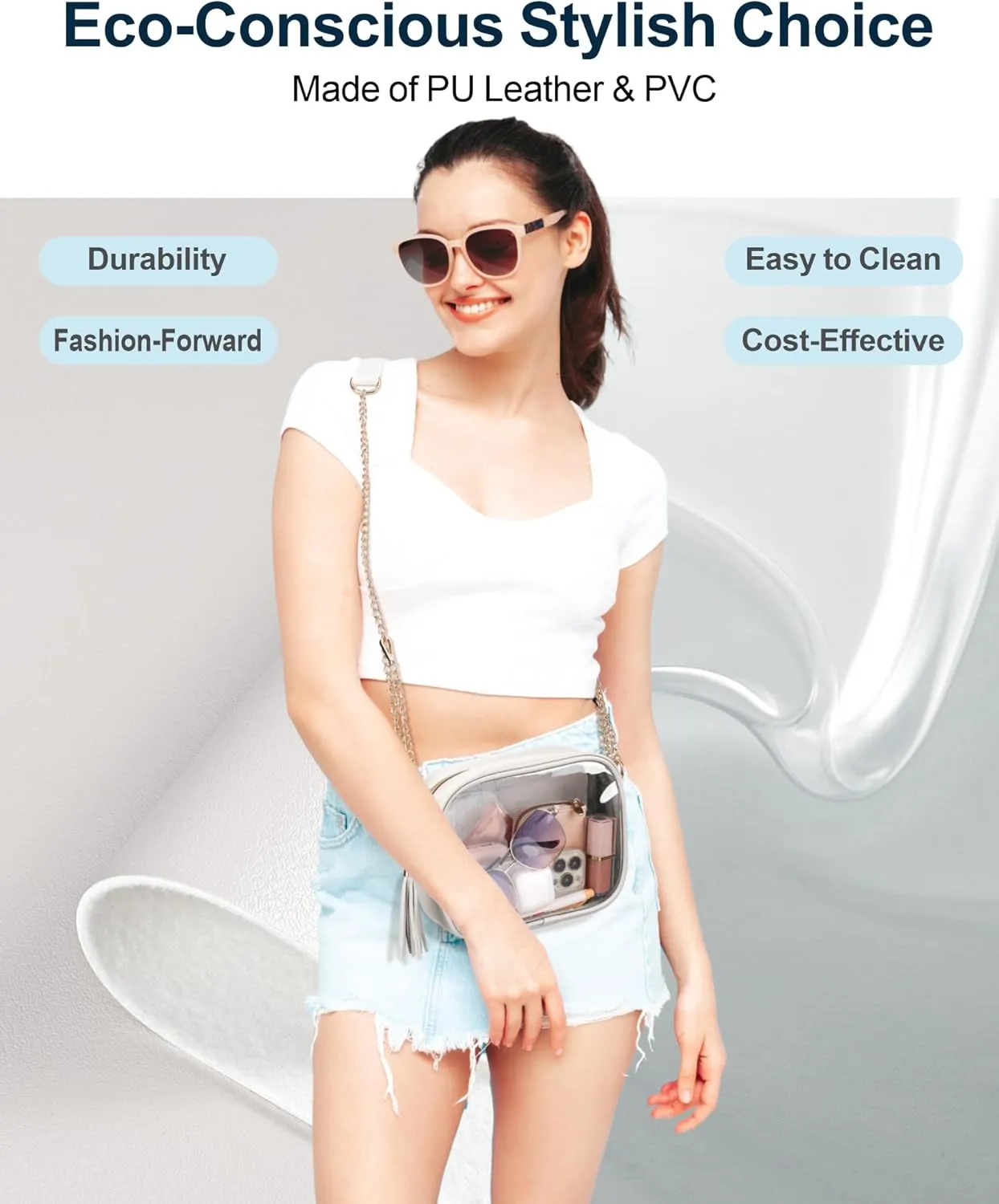 PACKISM Clear Bag for Stadium Events - Cute Clear Purse for Women Crossbody & Adjustable Chain for Sports Games Concerts