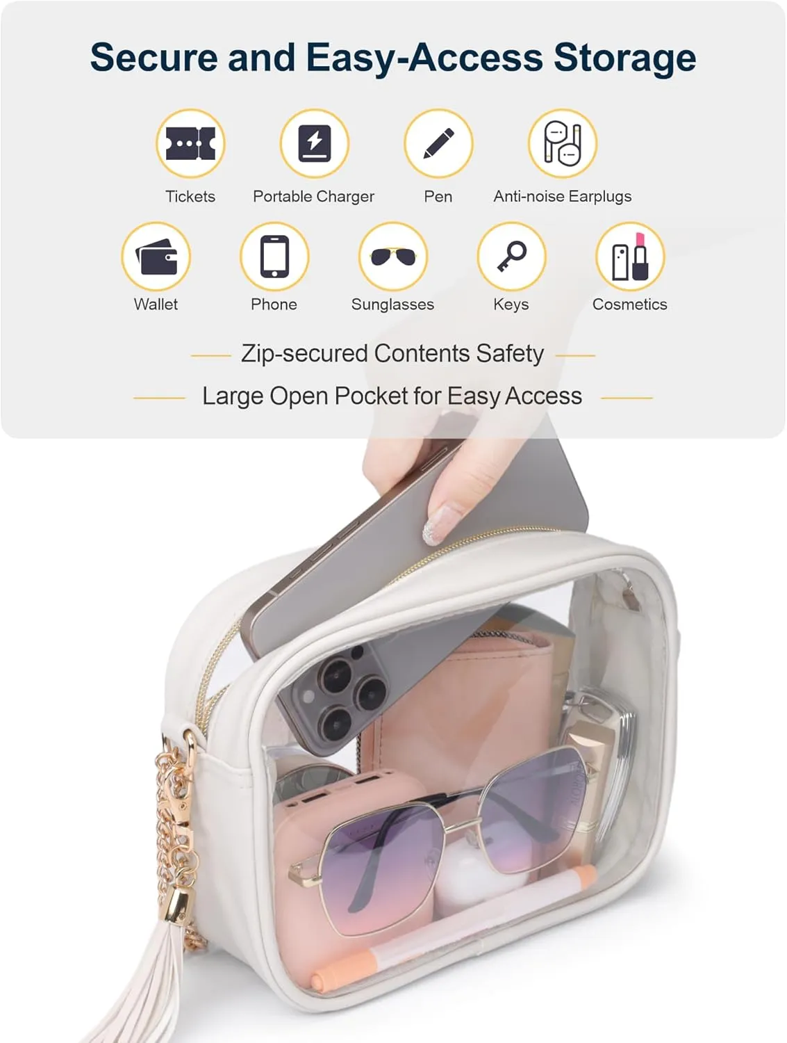 PACKISM Clear Bag for Stadium Events - Cute Clear Purse for Women Crossbody & Adjustable Chain for Sports Games Concerts