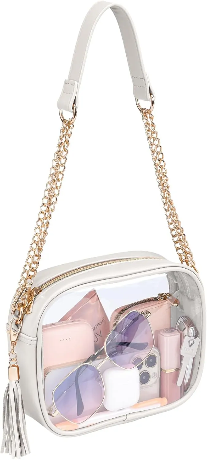 PACKISM Clear Bag for Stadium Events - Cute Clear Purse for Women Crossbody & Adjustable Chain for Sports Games Concerts