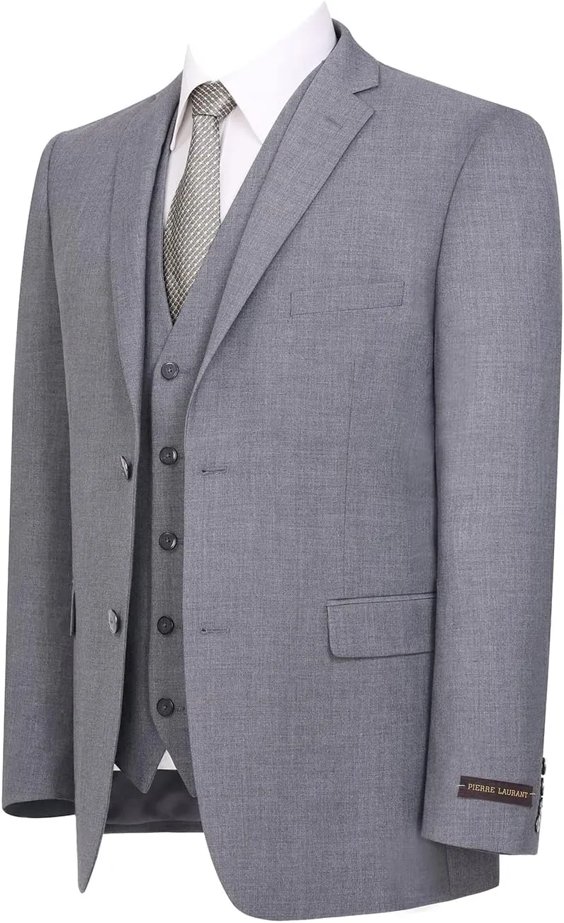 P&L Men's 3 Piece Slim Fit Suit Set Two Buttons Solid Office Jacket Vest Pants Dress Suit