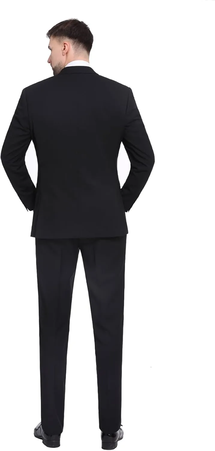 P&L Men's Suit Slim Fit 2 Piece for Business Wedding Prom Premium Jacket Blazer and Flat Pants Set