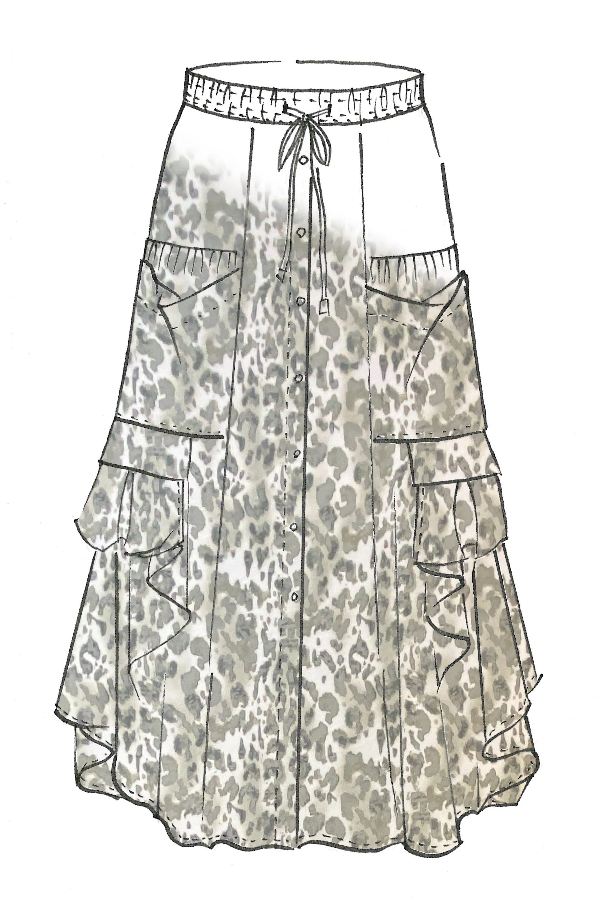 PAULA RYAN RELAXED Button Front Pocket Skirt - Cheetah