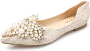 Pearl Decoration Women's Flat Bottom Pointed Toe One Step Flat Bottom Flat Bottom Shoes