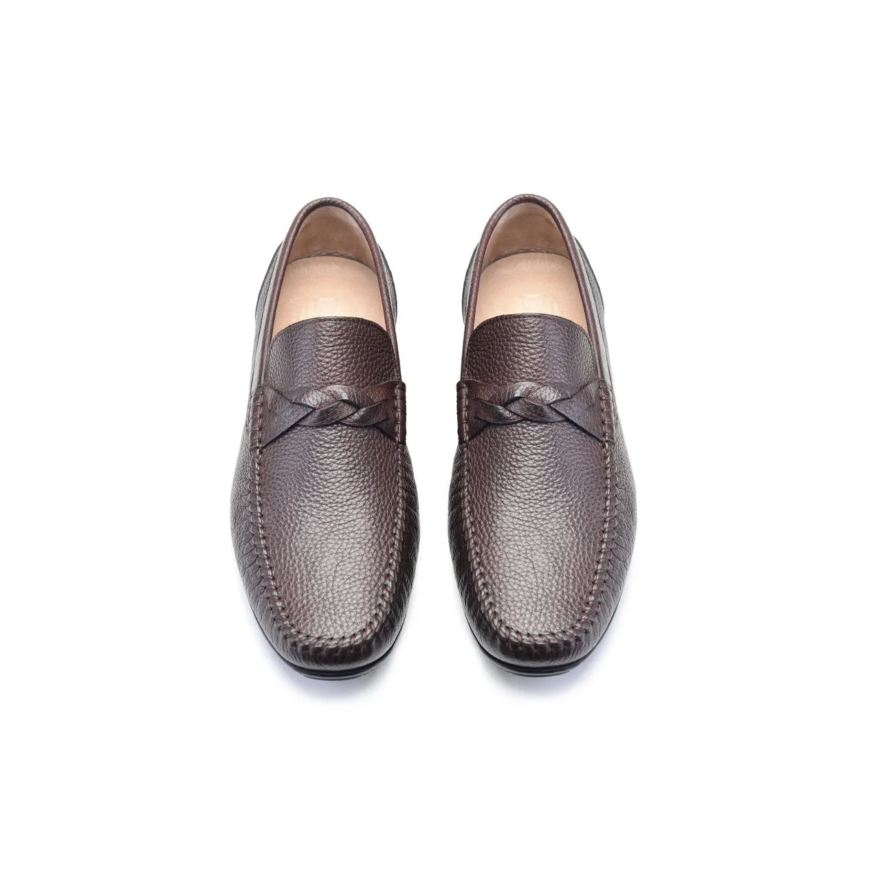 Pelle Line Exclusive 9446 Braid Design Vamp Loafer-Brown