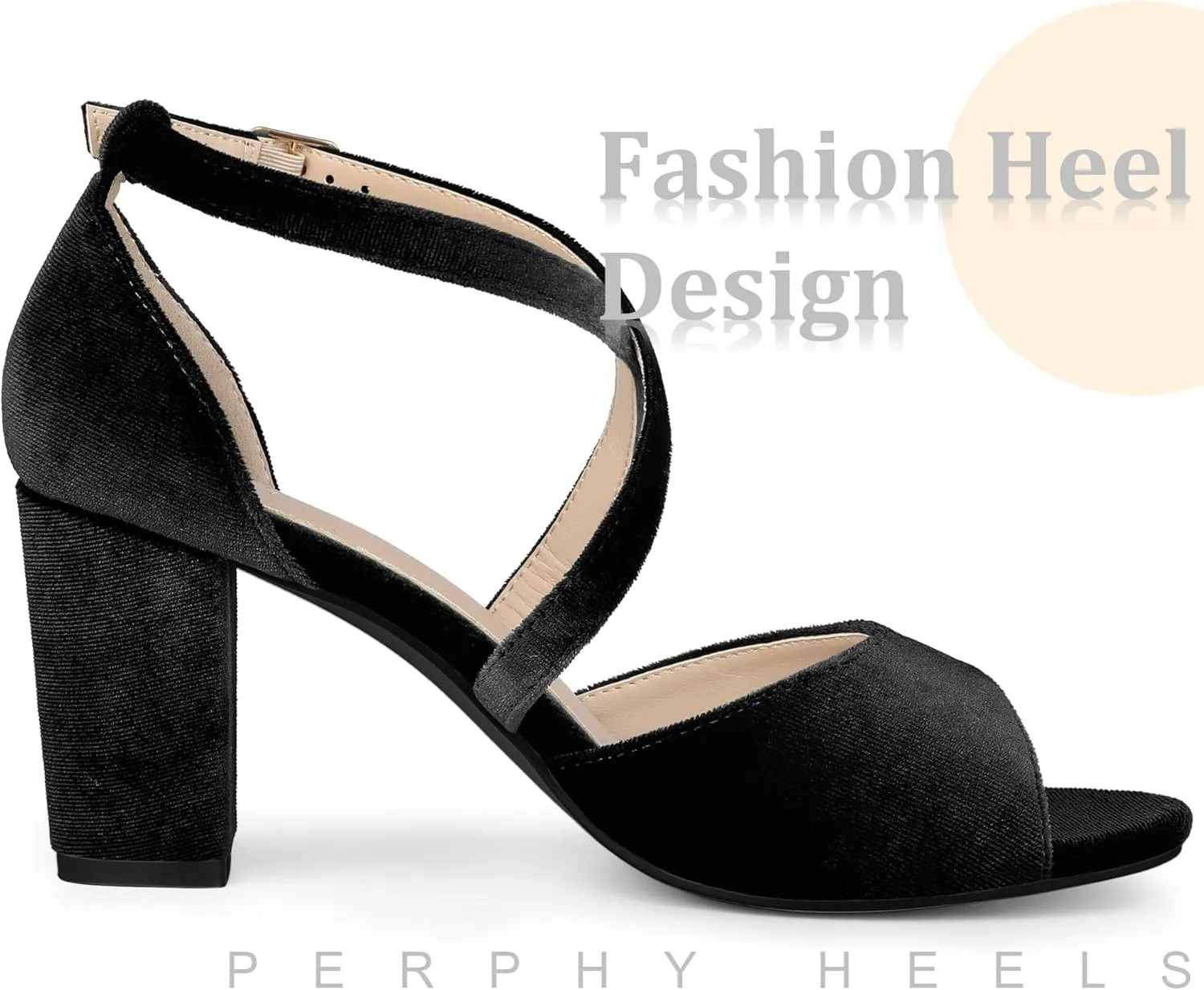 Perphy Cross Strap Velvet Block Heel Sandals for Women