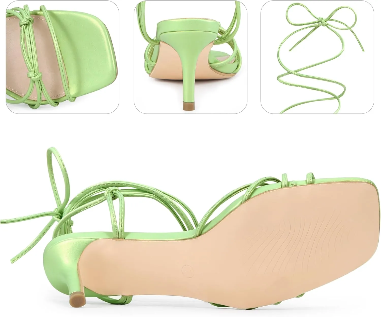 Perphy Strappy Kitten Heel Lace Up Square Toe Strappy Heels Sandals for Women
