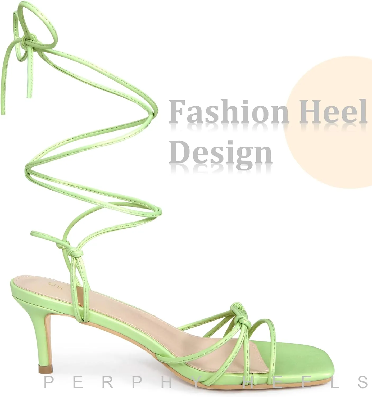 Perphy Strappy Kitten Heel Lace Up Square Toe Strappy Heels Sandals for Women