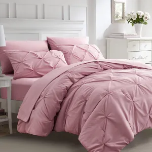 Pink Emperor Comforter Set - 7 Piece Pinch Pleated Bed in a Bag - 600 Thread Count 100% Egyptian Cotton Bedding Set - (30 inch Deep Pocket Sheet Set and 500GSM Comforter)
