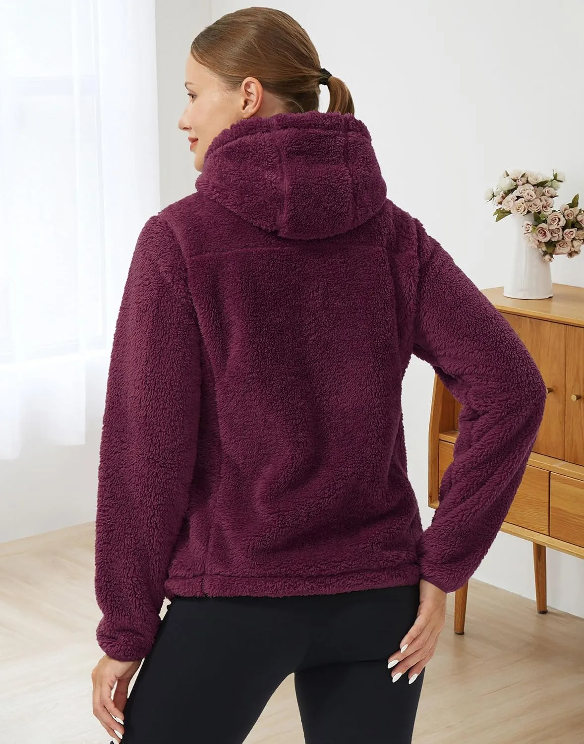 Pioneer Camp Women's Fuzzy Fleece Jacket Full Zip Up Lightweight Warm Soft Fleece Coat with hood for Spring Fall Winter