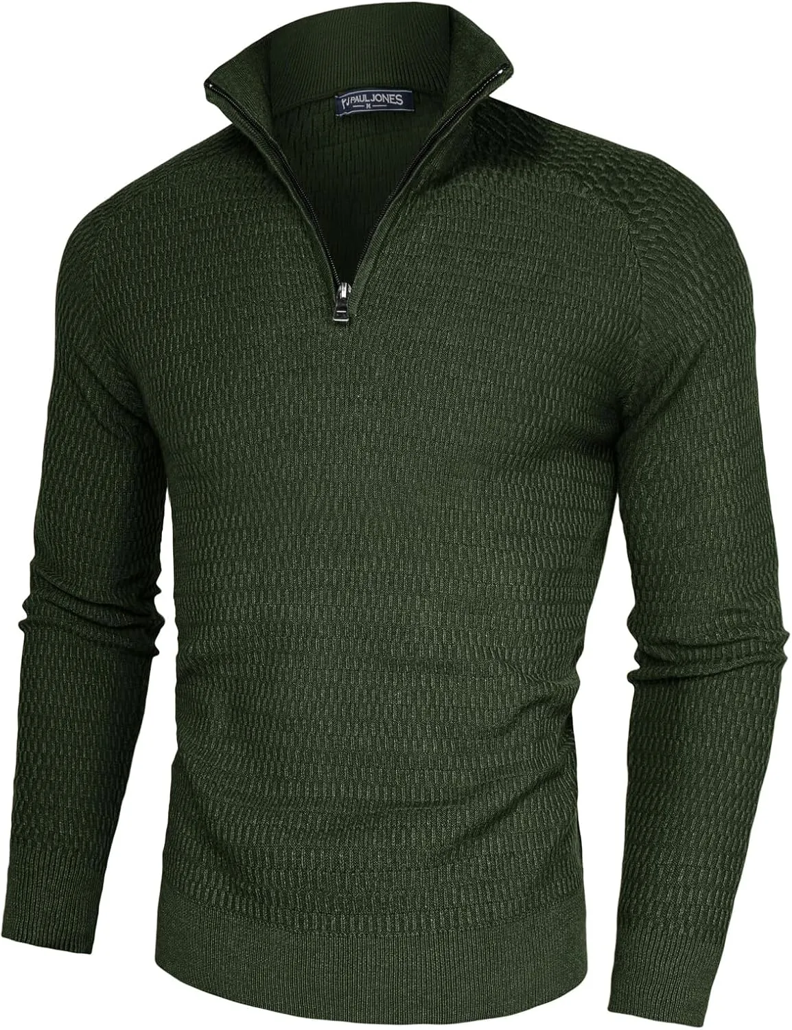 PJ PAUL JONES Men's Quarter Zip Sweaters Slim Fit Long Sleeve Casual Pullover Sweater Knit Textured Mock Neck Polo Sweaters