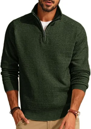 PJ PAUL JONES Men's Quarter Zip Sweaters Slim Fit Long Sleeve Casual Pullover Sweater Knit Textured Mock Neck Polo Sweaters