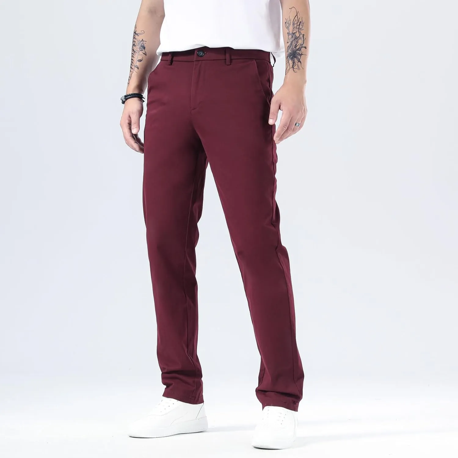 Plaid&Plain Men’s Slim Fit Khaki Pants Men’s Tapered Chino Pants