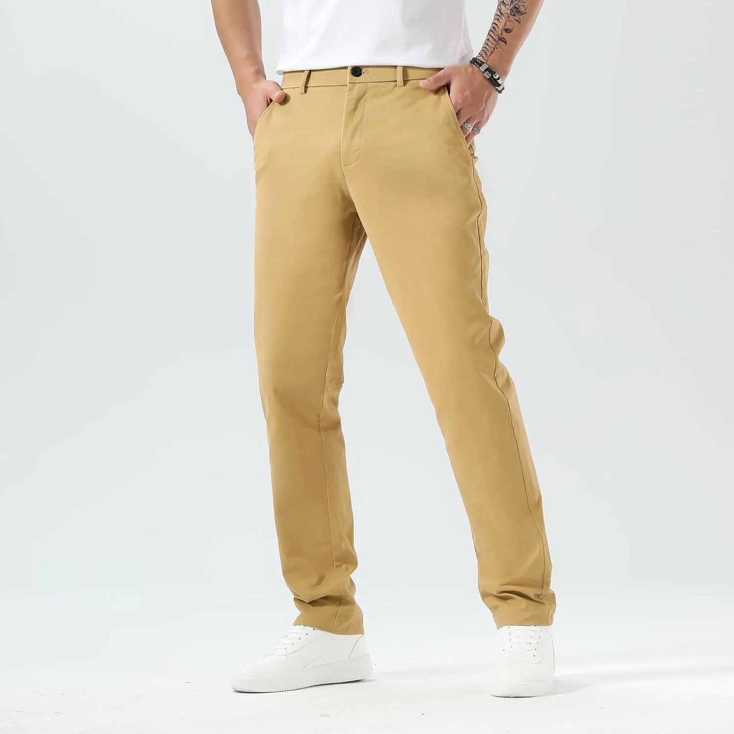 Plaid&Plain Men’s Slim Fit Khaki Pants Men’s Tapered Chino Pants