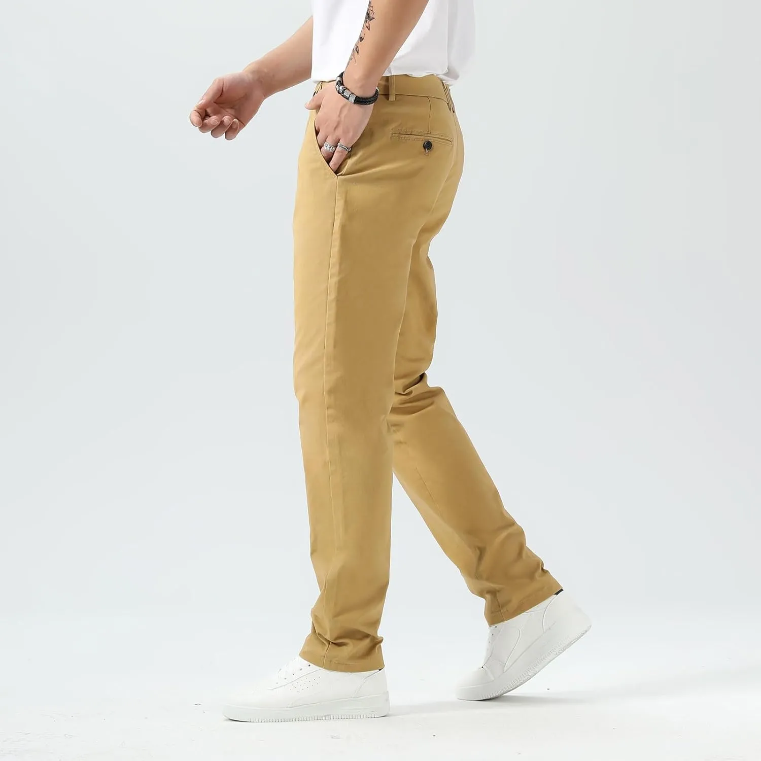 Plaid&Plain Men’s Slim Fit Khaki Pants Men’s Tapered Chino Pants
