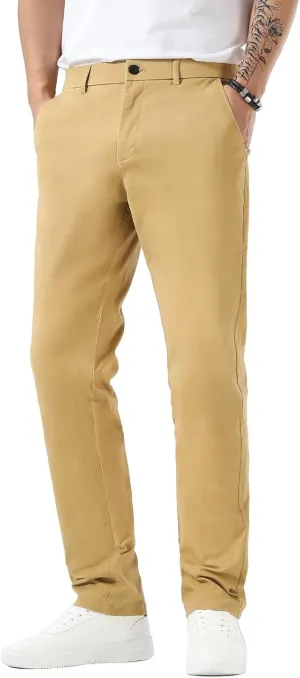Plaid&Plain Men’s Slim Fit Khaki Pants Men’s Tapered Chino Pants