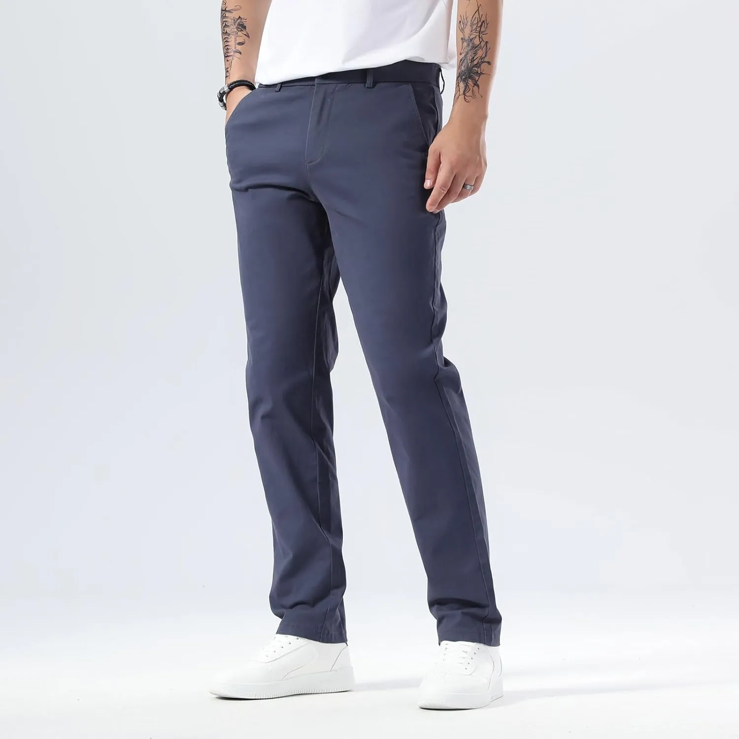 Plaid&Plain Men’s Slim Fit Khaki Pants Men’s Tapered Chino Pants